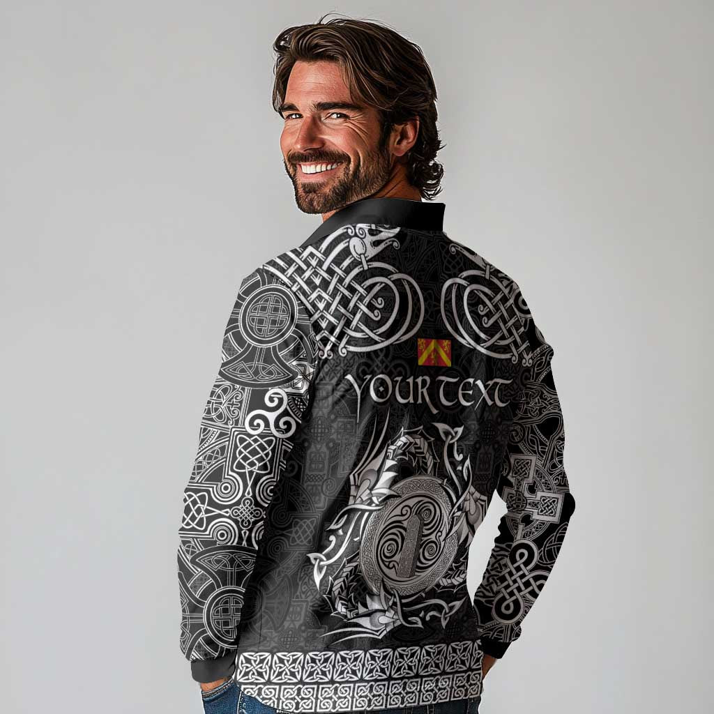 Personalized Anglesey Ynys Mon Long Sleeve Polo Shirt Black Standing Stone Celtic-inspired - Wonder Print Shop