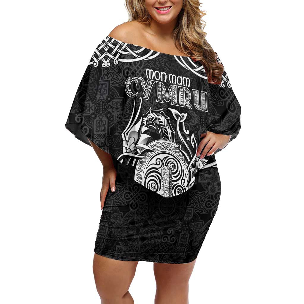 Personalized Anglesey Ynys Mon Off Shoulder Short Dress Black Standing Stone Celtic-inspired - Wonder Print Shop