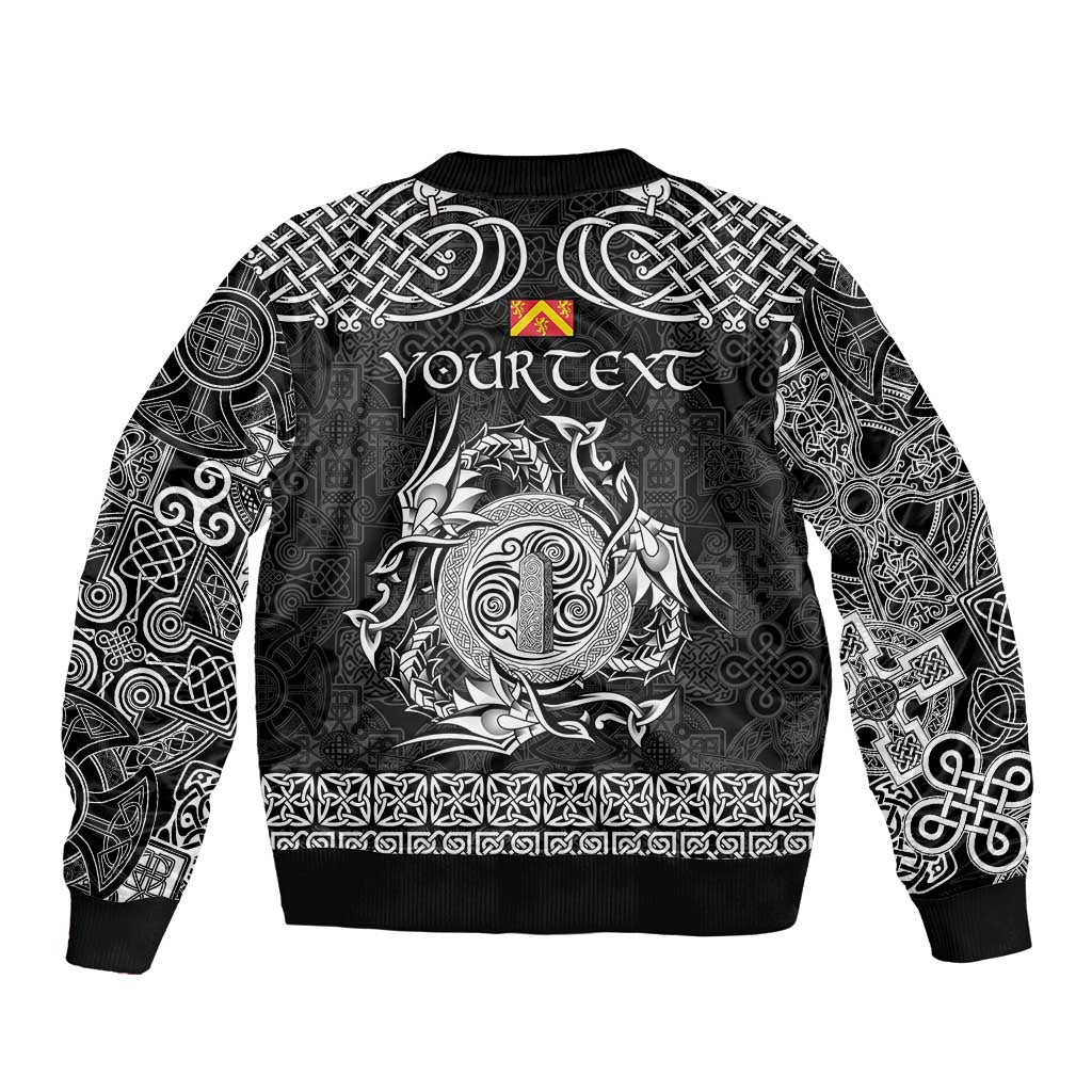 Personalized Anglesey Ynys Mon Sleeve Zip Bomber Jacket Black Standing Stone Celtic-inspired - Wonder Print Shop