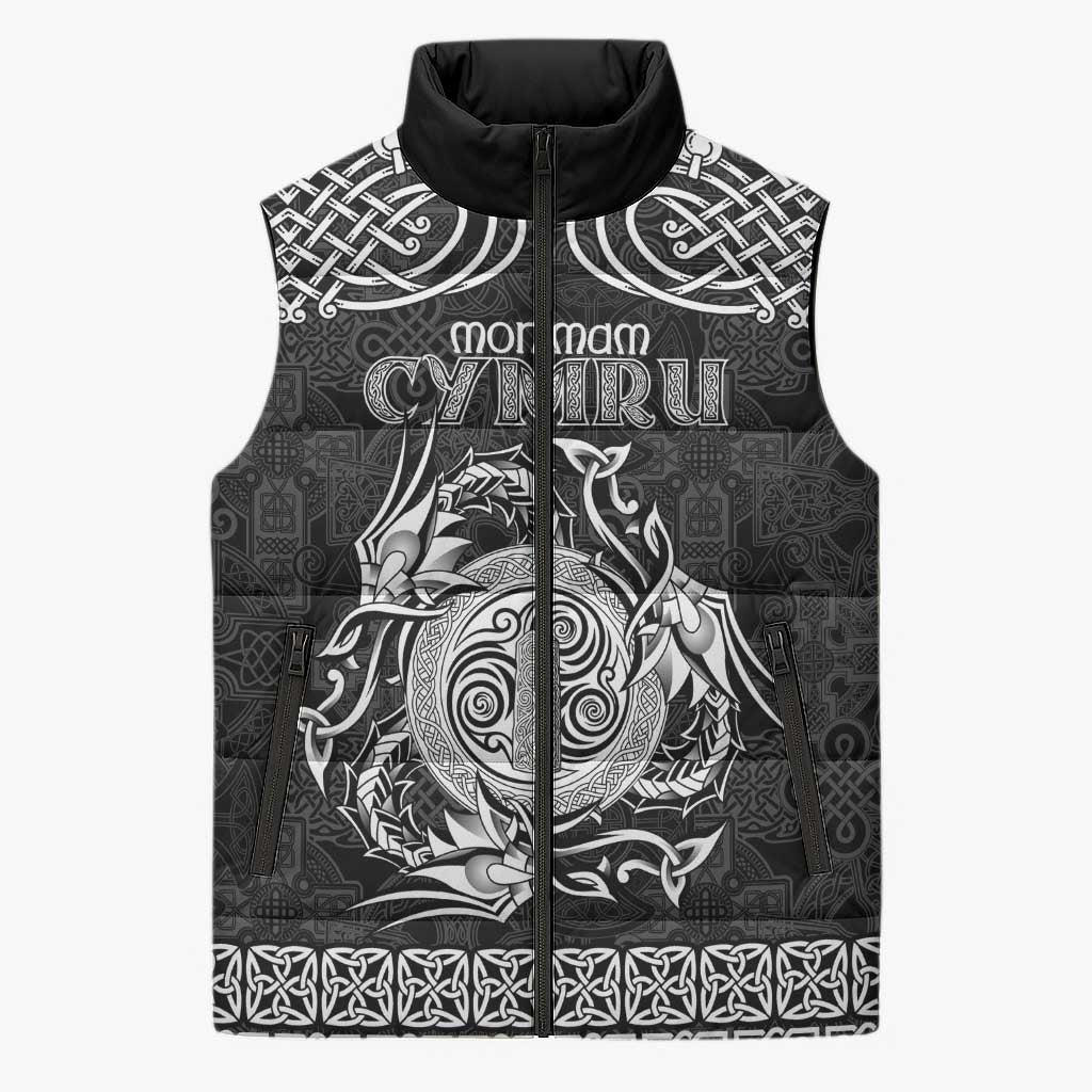 Personalized Anglesey Ynys Mon Sleeveless Puffer Jacket Black Standing Stone Celtic-inspired - Wonder Print Shop