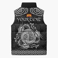 Personalized Anglesey Ynys Mon Sleeveless Puffer Jacket Black Standing Stone Celtic-inspired - Wonder Print Shop