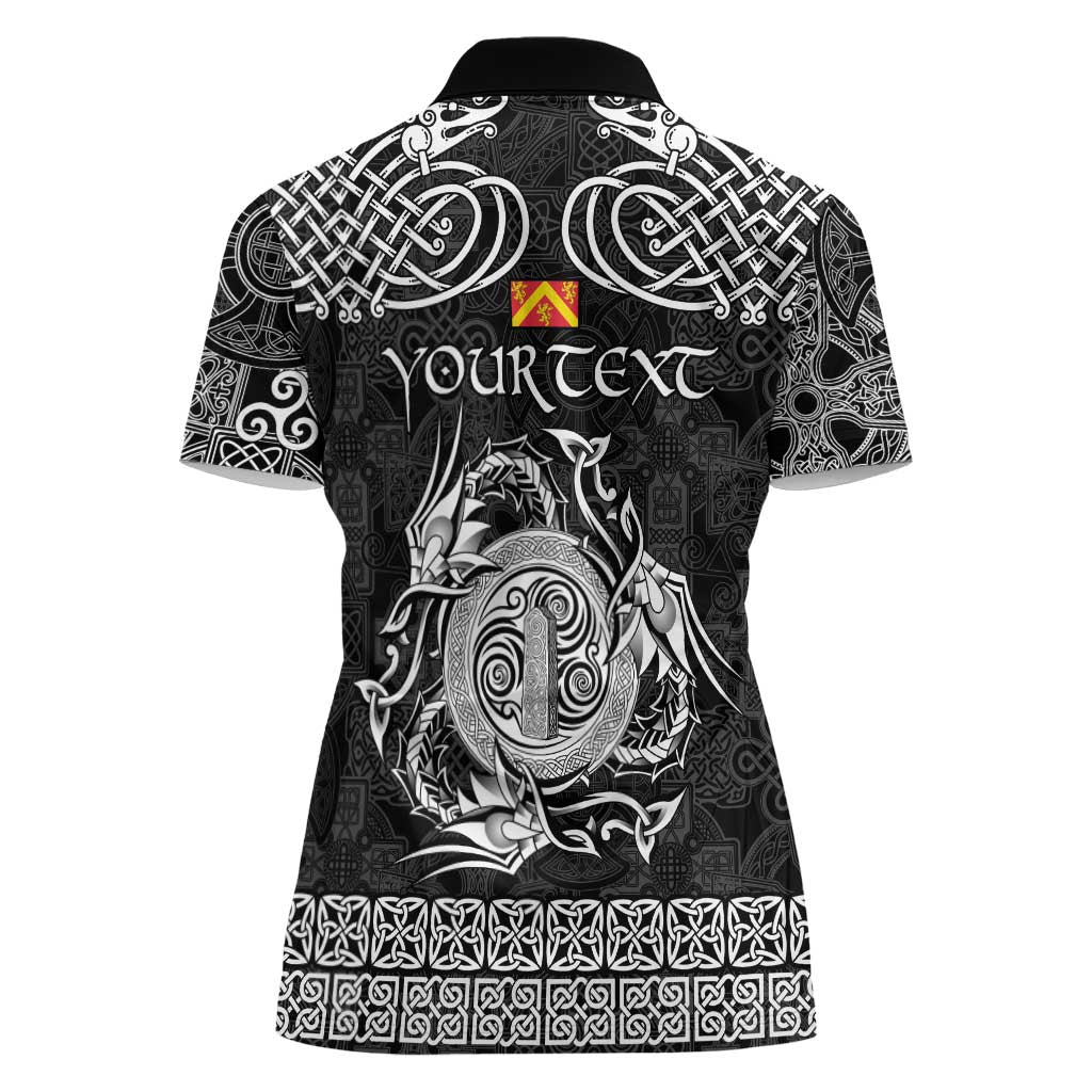 Personalized Anglesey Ynys Mon Women Polo Shirt Black Standing Stone Celtic-inspired - Wonder Print Shop