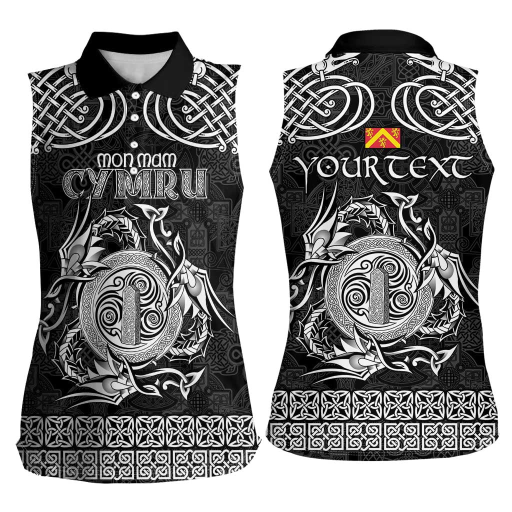 Personalized Anglesey Ynys Mon Women Sleeveless Polo Shirt Black Standing Stone Celtic-inspired - Wonder Print Shop