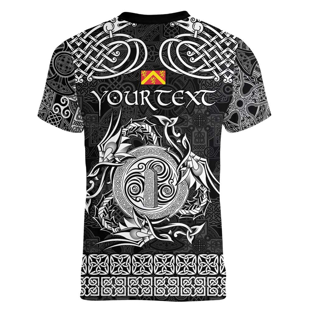 Personalized Anglesey Ynys Mon Women V-Neck T-Shirt Black Standing Stone Celtic-inspired - Wonder Print Shop