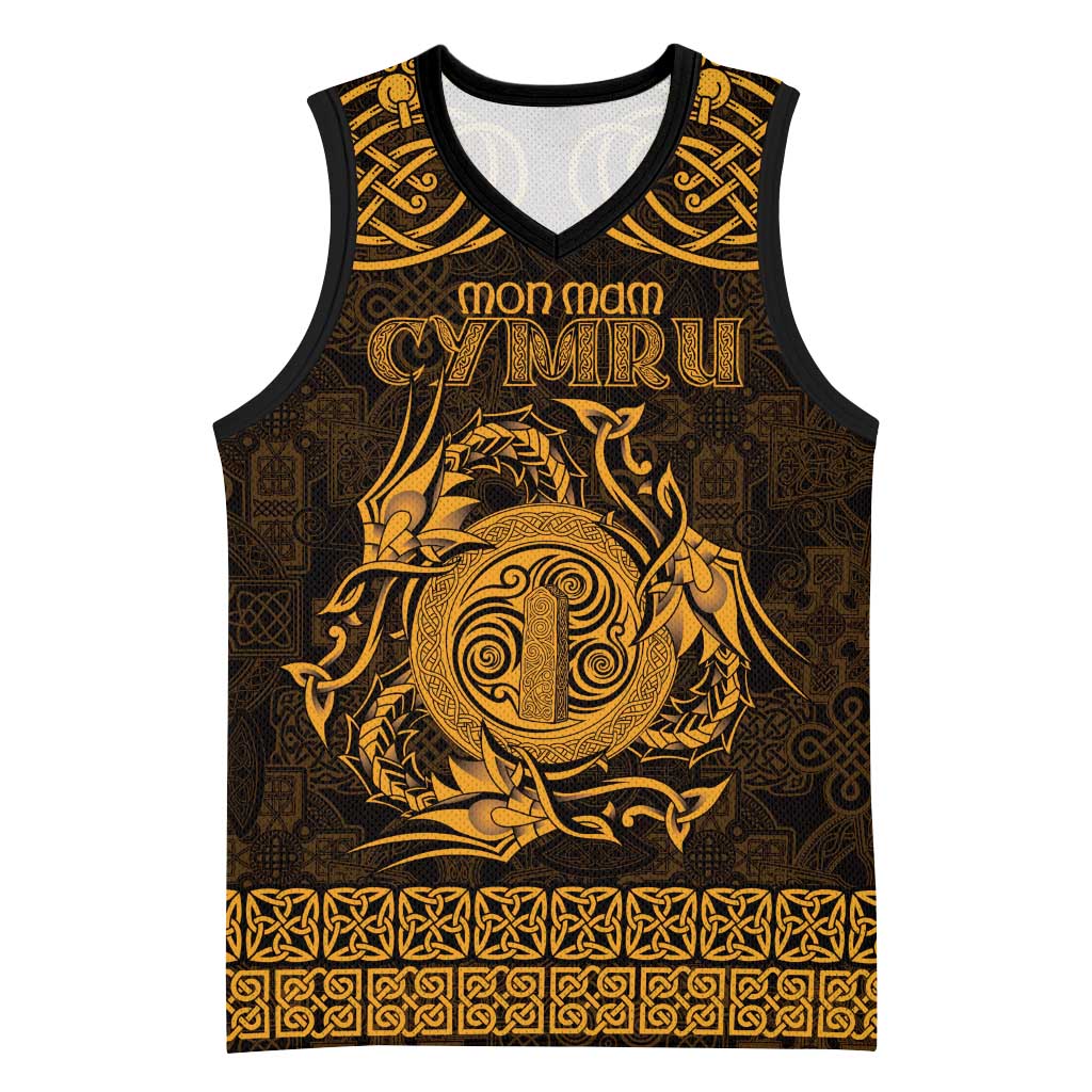 Personalized Anglesey Ynys Mon Basketball Jersey Gold Standing Stone Celtic-inspired - Wonder Print Shop