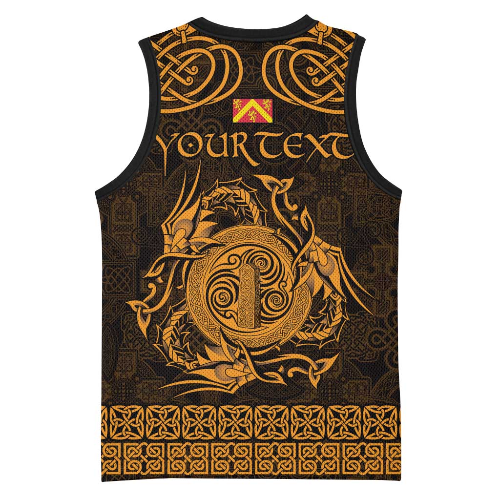 Personalized Anglesey Ynys Mon Basketball Jersey Gold Standing Stone Celtic-inspired - Wonder Print Shop