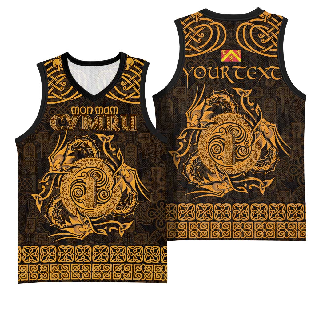 Personalized Anglesey Ynys Mon Basketball Jersey Gold Standing Stone Celtic-inspired - Wonder Print Shop