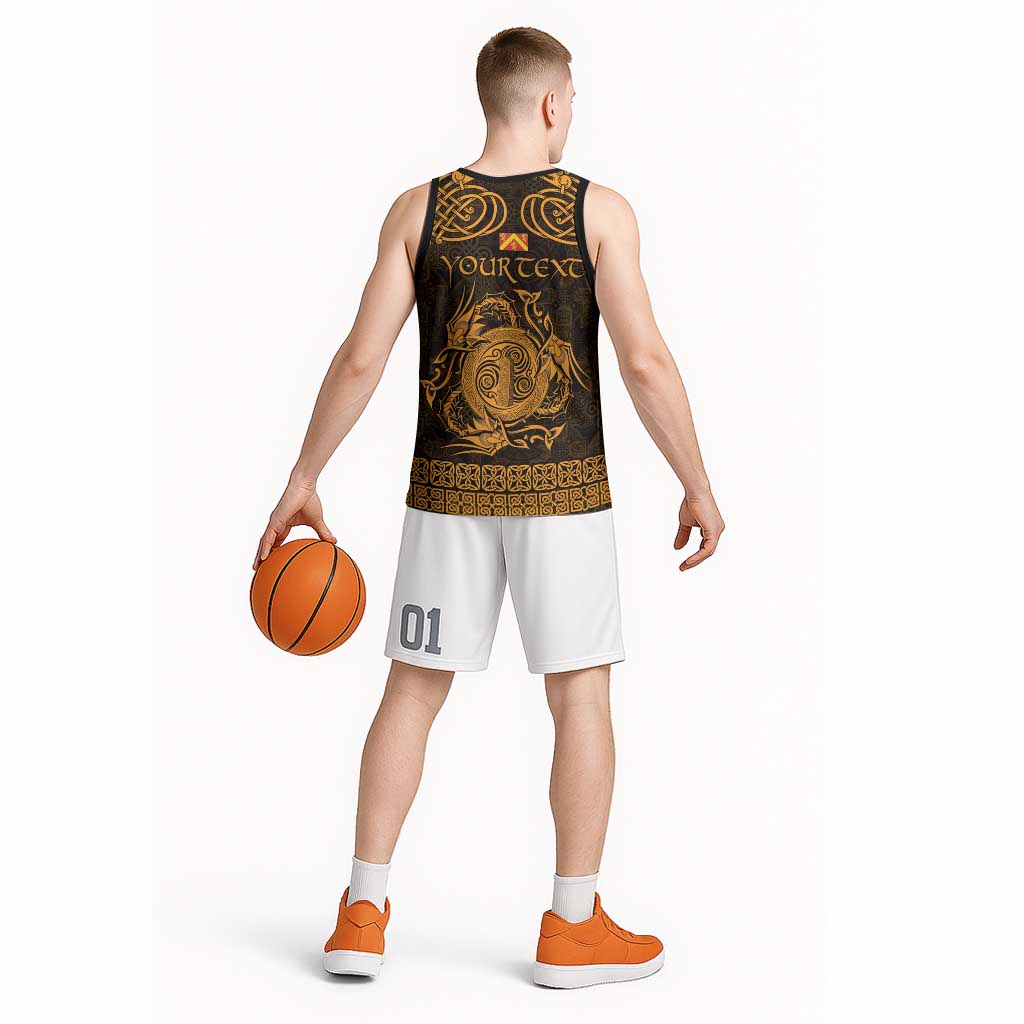 Personalized Anglesey Ynys Mon Basketball Jersey Gold Standing Stone Celtic-inspired - Wonder Print Shop