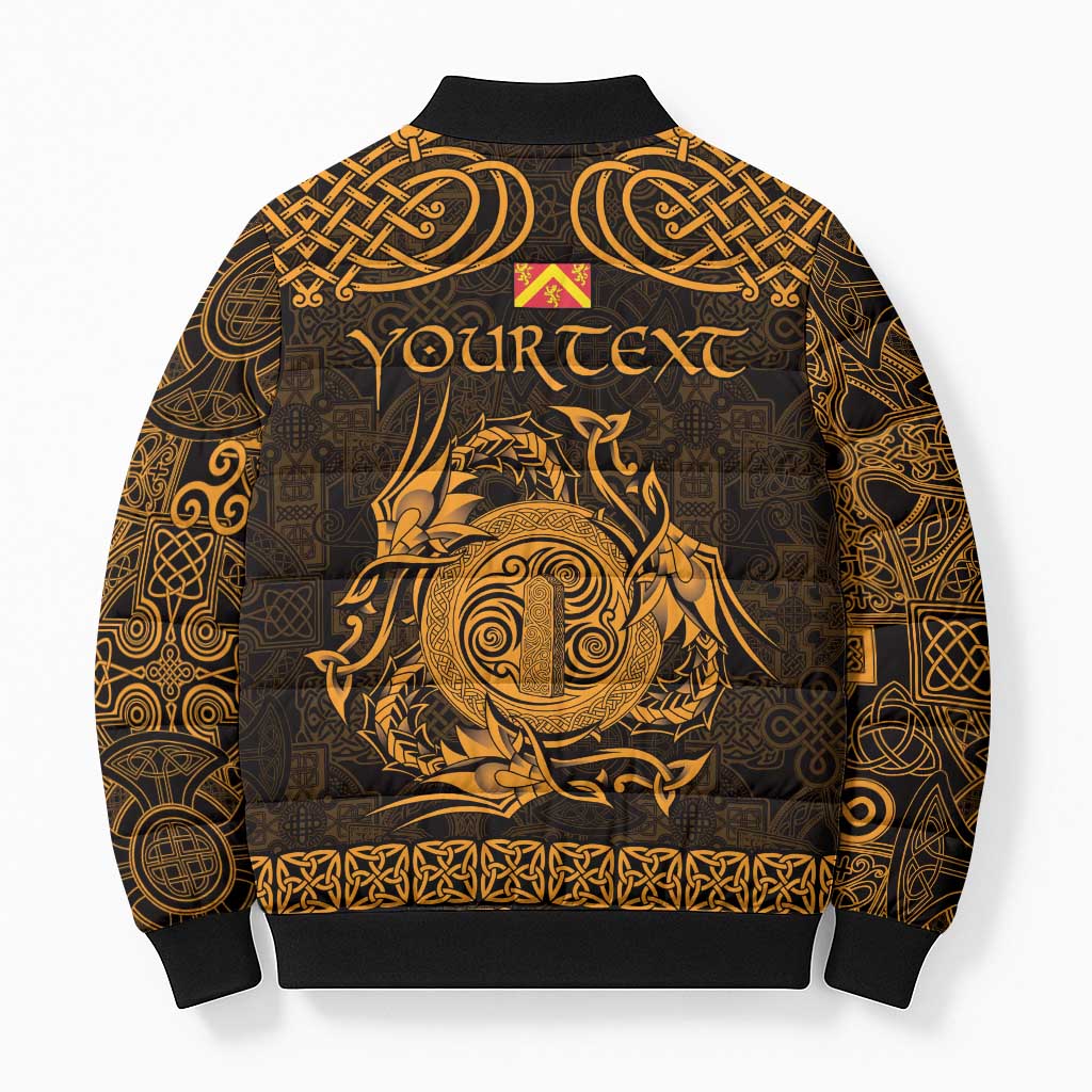 Personalized Anglesey Ynys Mon Bomber Puffer Jacket Gold Standing Stone Celtic-inspired - Wonder Print Shop