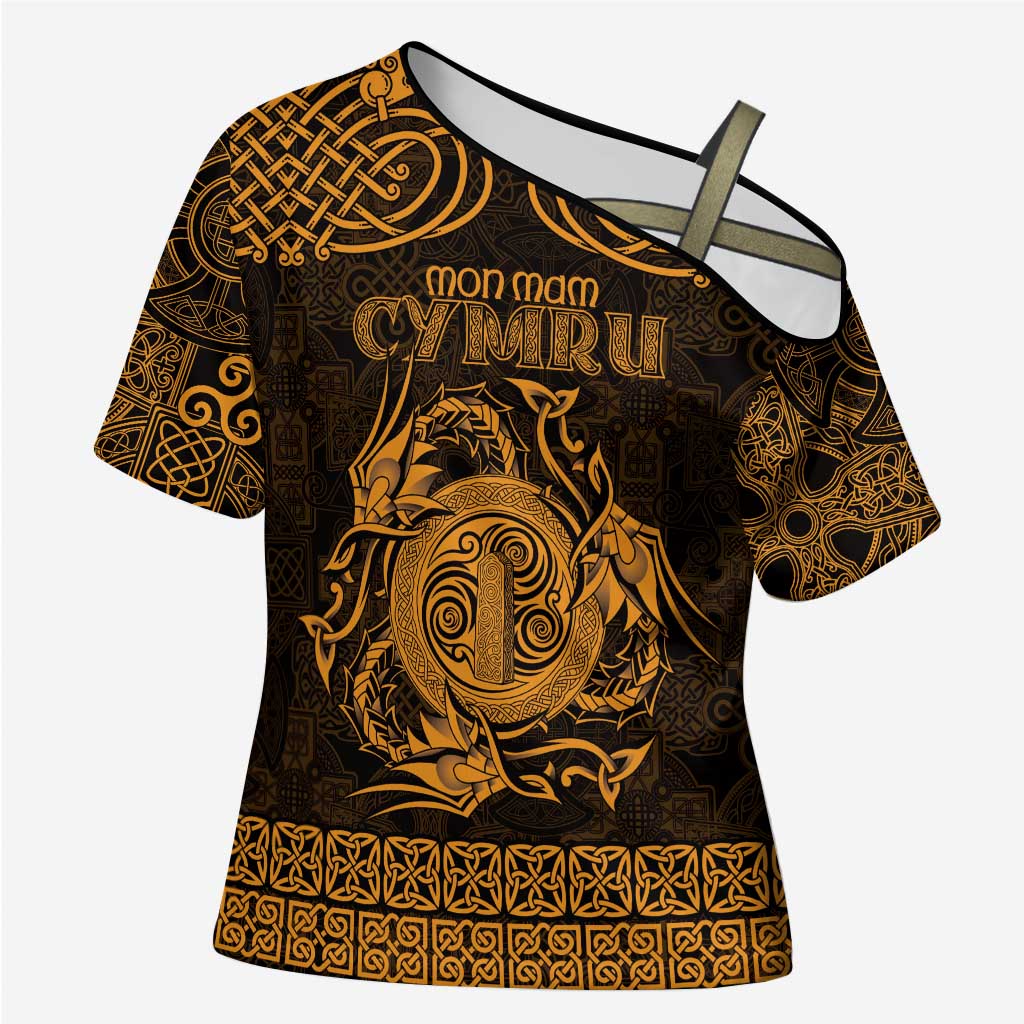 Personalized Anglesey Ynys Mon Cross Shoulder Shirt Gold Standing Stone Celtic-inspired - Wonder Print Shop