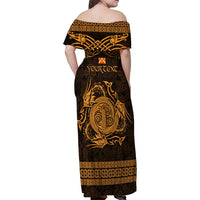 Personalized Anglesey Ynys Mon Family Matching Off Shoulder Maxi Dress and Hawaiian Shirt Gold Standing Stone Celtic-inspired - Wonder Print Shop