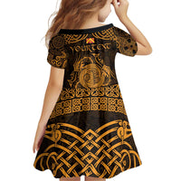 Personalized Anglesey Ynys Mon Family Matching Off Shoulder Short Dress and Hawaiian Shirt Gold Standing Stone Celtic-inspired - Wonder Print Shop