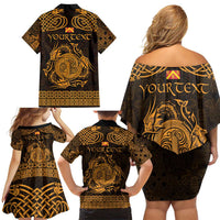 Personalized Anglesey Ynys Mon Family Matching Off Shoulder Short Dress and Hawaiian Shirt Gold Standing Stone Celtic-inspired - Wonder Print Shop