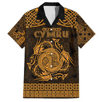 Personalized Anglesey Ynys Mon Family Matching Off Shoulder Short Dress and Hawaiian Shirt Gold Standing Stone Celtic-inspired - Wonder Print Shop