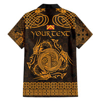 Personalized Anglesey Ynys Mon Family Matching Off Shoulder Short Dress and Hawaiian Shirt Gold Standing Stone Celtic-inspired - Wonder Print Shop