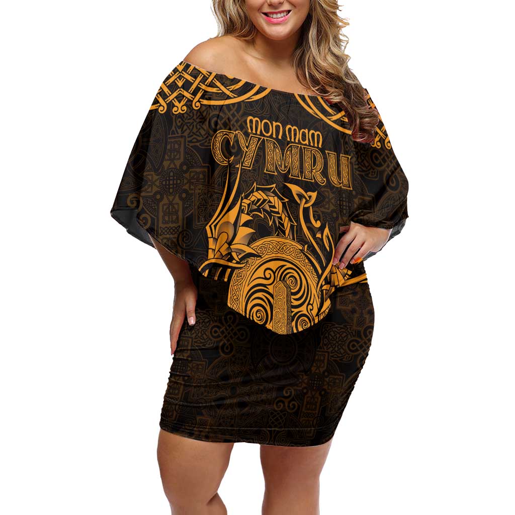 Personalized Anglesey Ynys Mon Family Matching Off Shoulder Short Dress and Hawaiian Shirt Gold Standing Stone Celtic-inspired - Wonder Print Shop