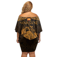 Personalized Anglesey Ynys Mon Family Matching Off Shoulder Short Dress and Hawaiian Shirt Gold Standing Stone Celtic-inspired - Wonder Print Shop