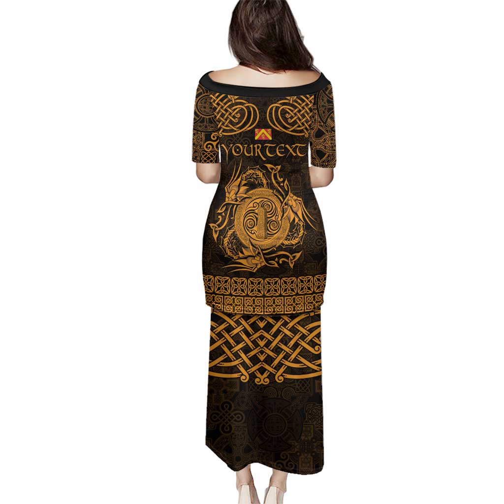 Personalized Anglesey Ynys Mon Family Matching Puletasi and Hawaiian Shirt Gold Standing Stone Celtic-inspired - Wonder Print Shop