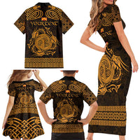 Personalized Anglesey Ynys Mon Family Matching Short Sleeve Bodycon Dress and Hawaiian Shirt Gold Standing Stone Celtic-inspired - Wonder Print Shop