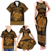 Personalized Anglesey Ynys Mon Family Matching Tank Maxi Dress and Hawaiian Shirt Gold Standing Stone Celtic-inspired - Wonder Print Shop