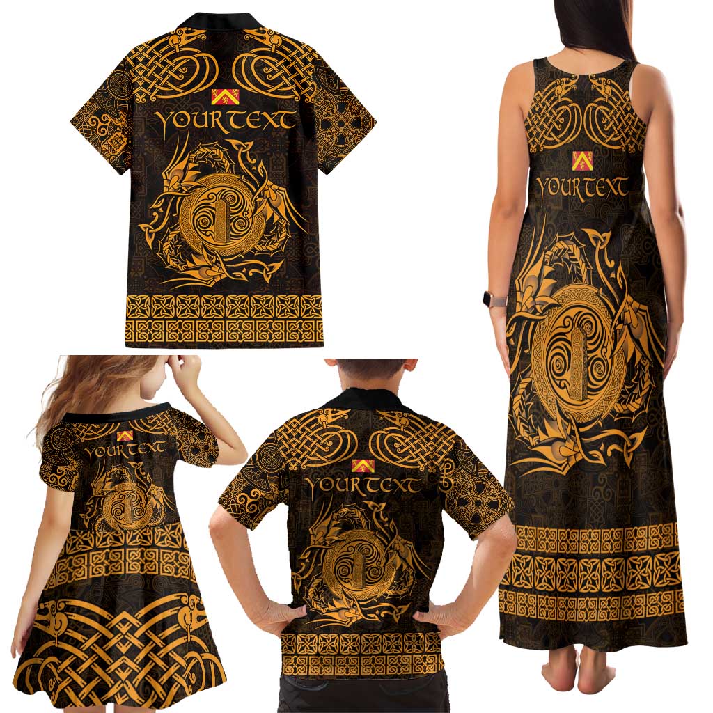Personalized Anglesey Ynys Mon Family Matching Tank Maxi Dress and Hawaiian Shirt Gold Standing Stone Celtic-inspired - Wonder Print Shop