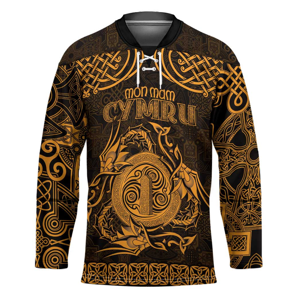 Personalized Anglesey Ynys Mon Hockey Jersey Gold Standing Stone Celtic-inspired - Wonder Print Shop