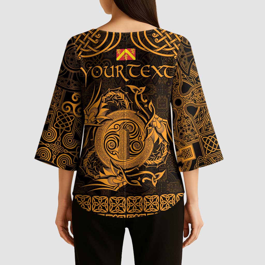 Personalized Anglesey Ynys Mon Kimono Sleeve Blouse Gold Standing Stone Celtic-inspired - Wonder Print Shop