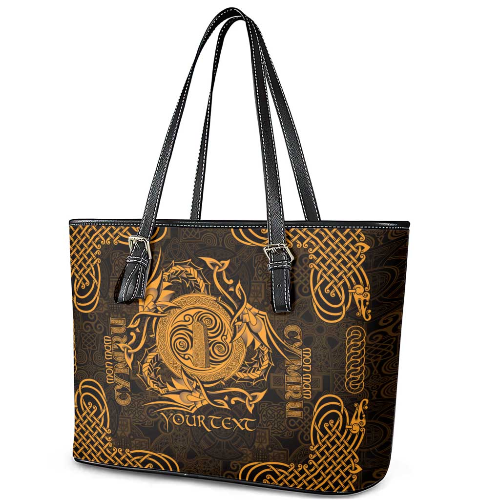 Personalized Anglesey Ynys Mon Leather Tote Bag Gold Standing Stone Celtic-inspired - Wonder Print Shop