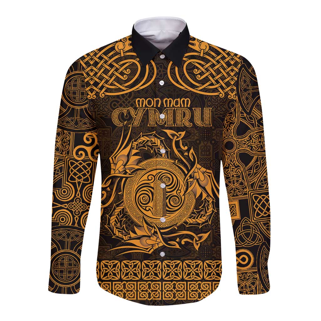 Personalized Anglesey Ynys Mon Long Sleeve Button Shirt Gold Standing Stone Celtic-inspired - Wonder Print Shop