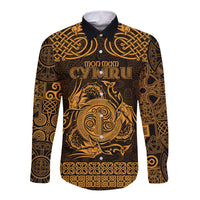 Personalized Anglesey Ynys Mon Long Sleeve Button Shirt Gold Standing Stone Celtic-inspired - Wonder Print Shop
