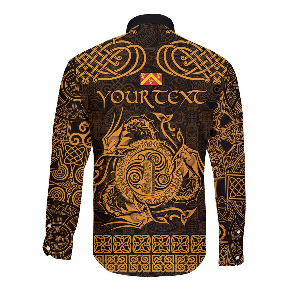 Personalized Anglesey Ynys Mon Long Sleeve Button Shirt Gold Standing Stone Celtic-inspired - Wonder Print Shop