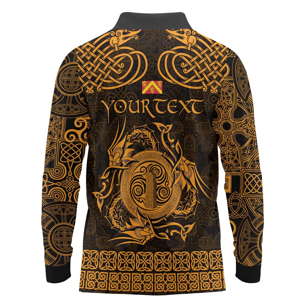 Personalized Anglesey Ynys Mon Long Sleeve Polo Shirt Gold Standing Stone Celtic-inspired - Wonder Print Shop