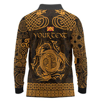 Personalized Anglesey Ynys Mon Long Sleeve Polo Shirt Gold Standing Stone Celtic-inspired - Wonder Print Shop