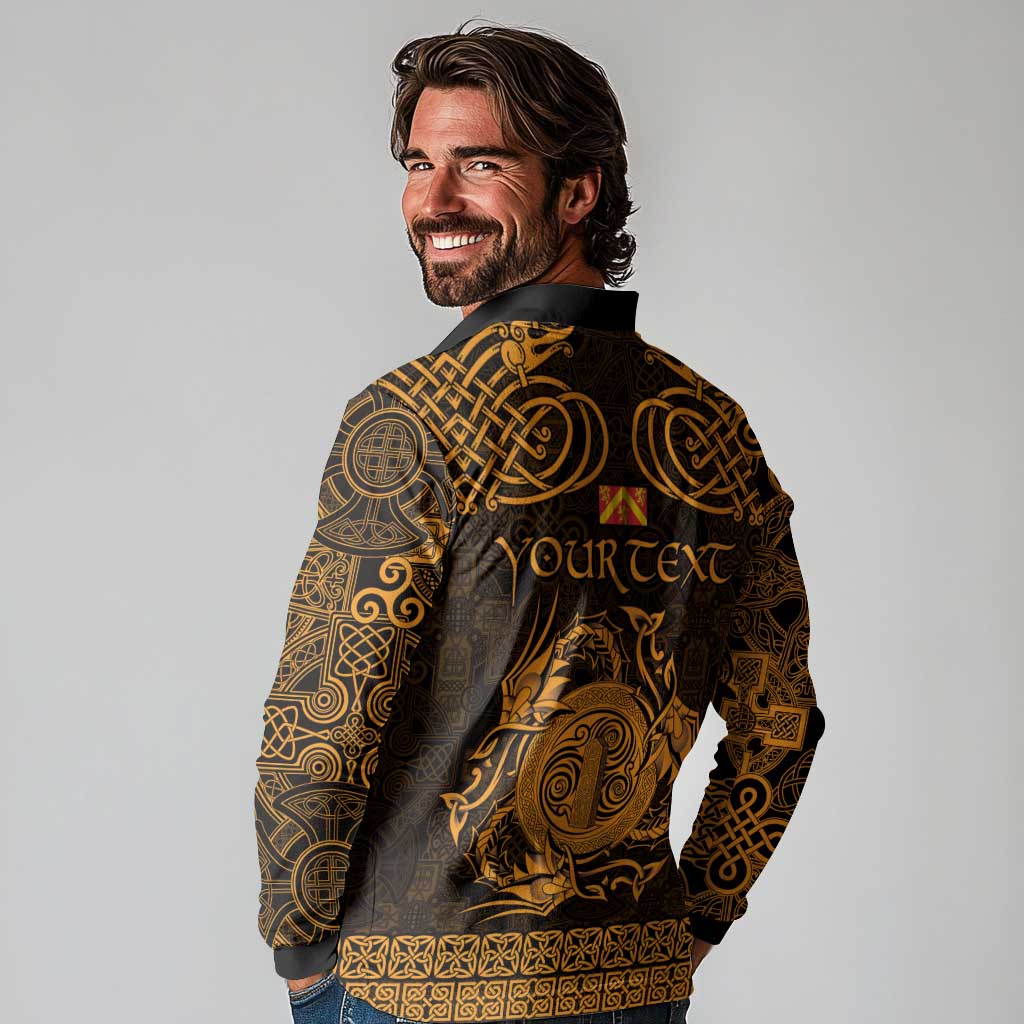 Personalized Anglesey Ynys Mon Long Sleeve Polo Shirt Gold Standing Stone Celtic-inspired - Wonder Print Shop