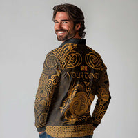 Personalized Anglesey Ynys Mon Long Sleeve Polo Shirt Gold Standing Stone Celtic-inspired - Wonder Print Shop