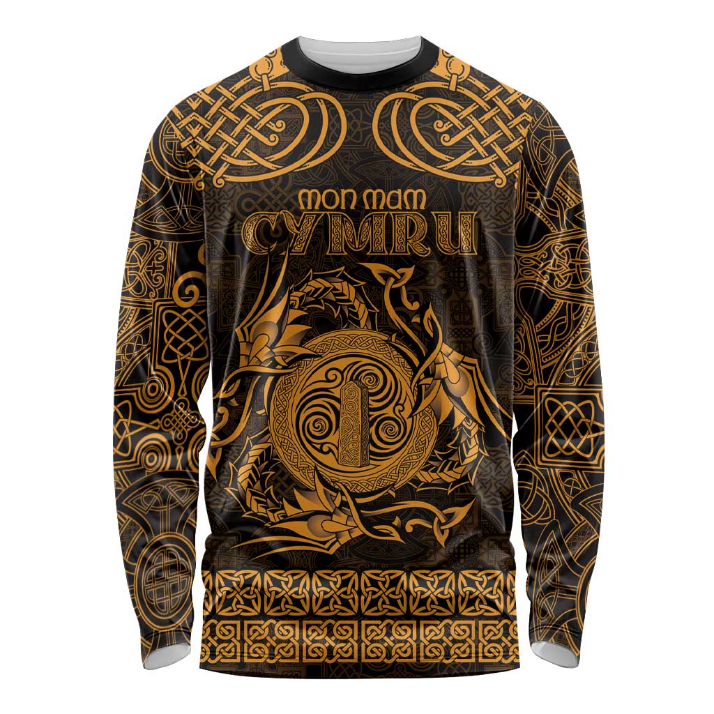 Personalized Anglesey Ynys Mon Long Sleeve Shirt Gold Standing Stone Celtic-inspired - Wonder Print Shop