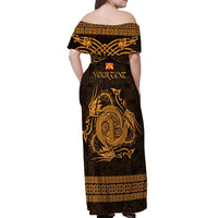 Personalized Anglesey Ynys Mon Off Shoulder Maxi Dress Gold Standing Stone Celtic-inspired - Wonder Print Shop
