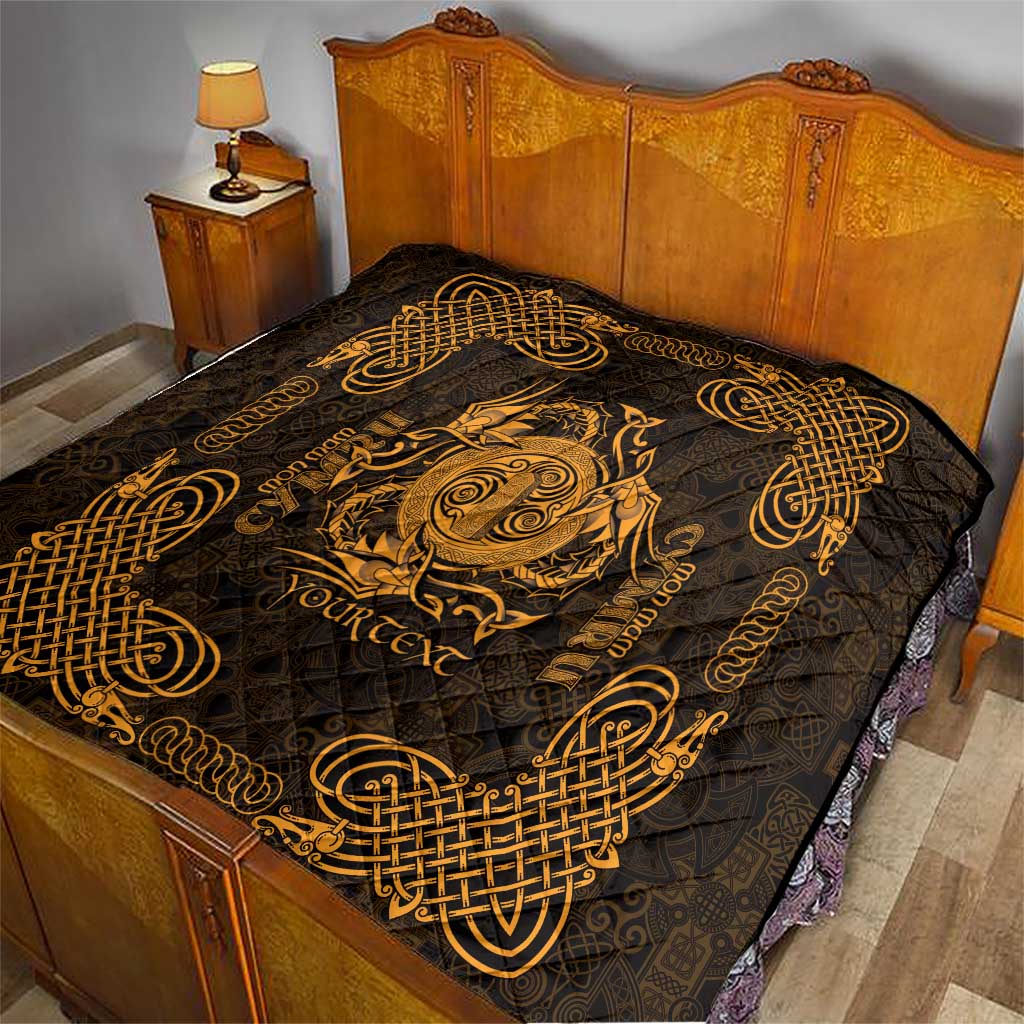 Personalized Anglesey Ynys Mon Quilt Gold Standing Stone Celtic-inspired - Wonder Print Shop