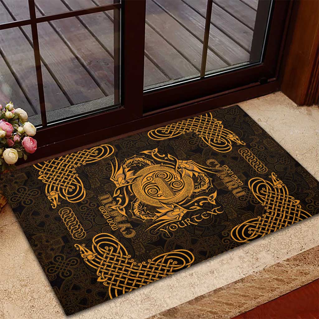 Personalized Anglesey Ynys Mon Rubber Doormat Gold Standing Stone Celtic-inspired - Wonder Print Shop