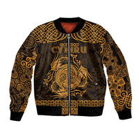 Personalized Anglesey Ynys Mon Sleeve Zip Bomber Jacket Gold Standing Stone Celtic-inspired - Wonder Print Shop