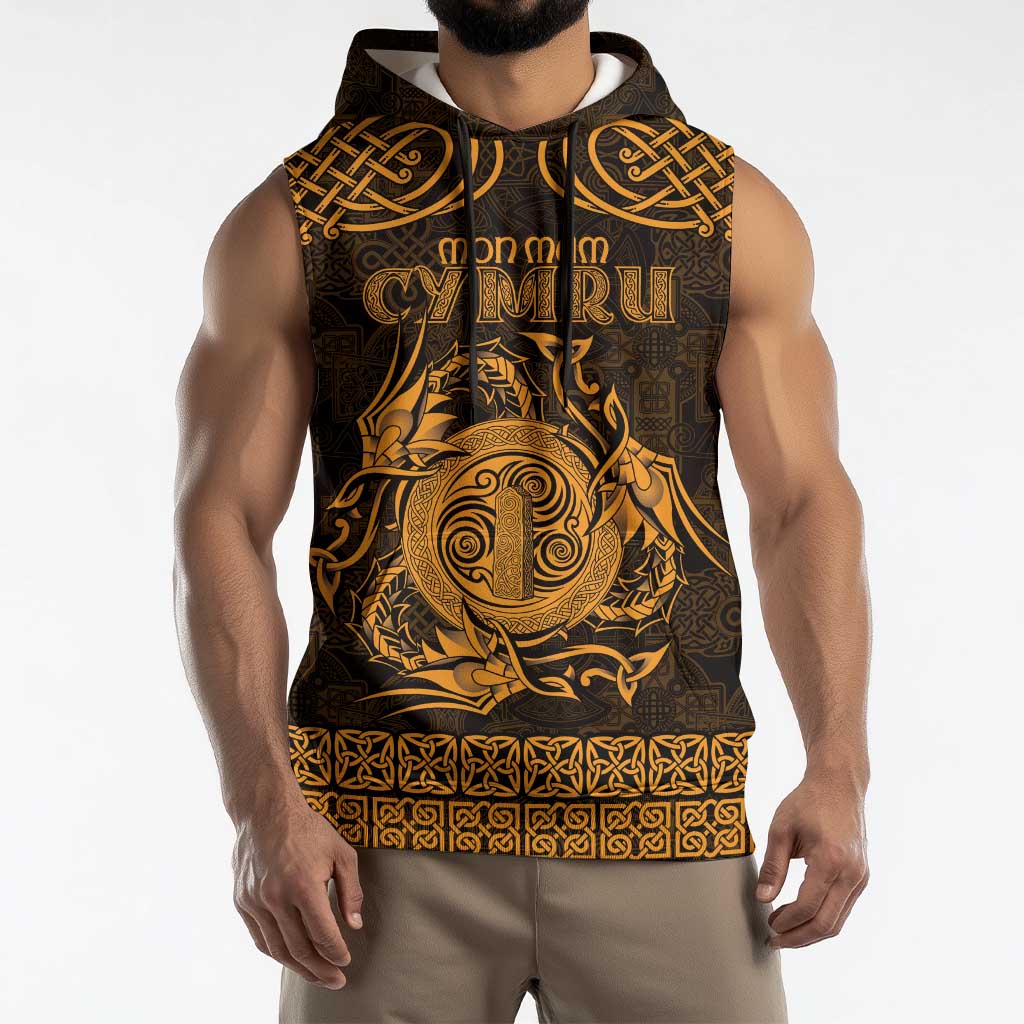 Personalized Anglesey Ynys Mon Sleeveless Hoodie Gold Standing Stone Celtic-inspired - Wonder Print Shop