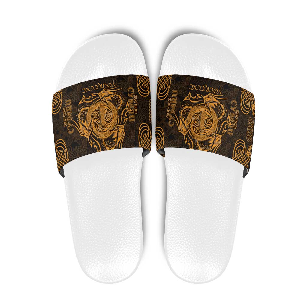 Personalized Anglesey Ynys Mon Slide Sandals Gold Standing Stone Celtic-inspired - Wonder Print Shop