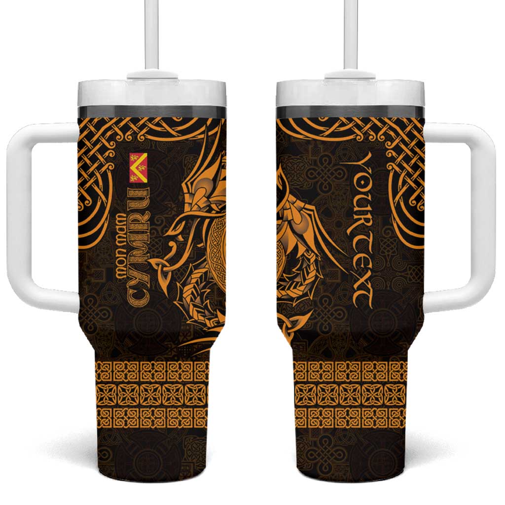 Personalized Anglesey Ynys Mon Tumbler With Handle Gold Standing Stone Celtic-inspired - Wonder Print Shop