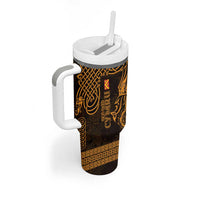 Personalized Anglesey Ynys Mon Tumbler With Handle Gold Standing Stone Celtic-inspired - Wonder Print Shop