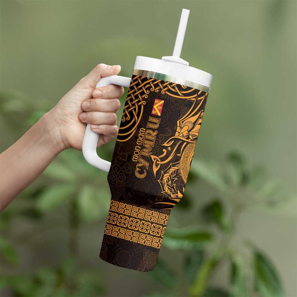 Personalized Anglesey Ynys Mon Tumbler With Handle Gold Standing Stone Celtic-inspired - Wonder Print Shop