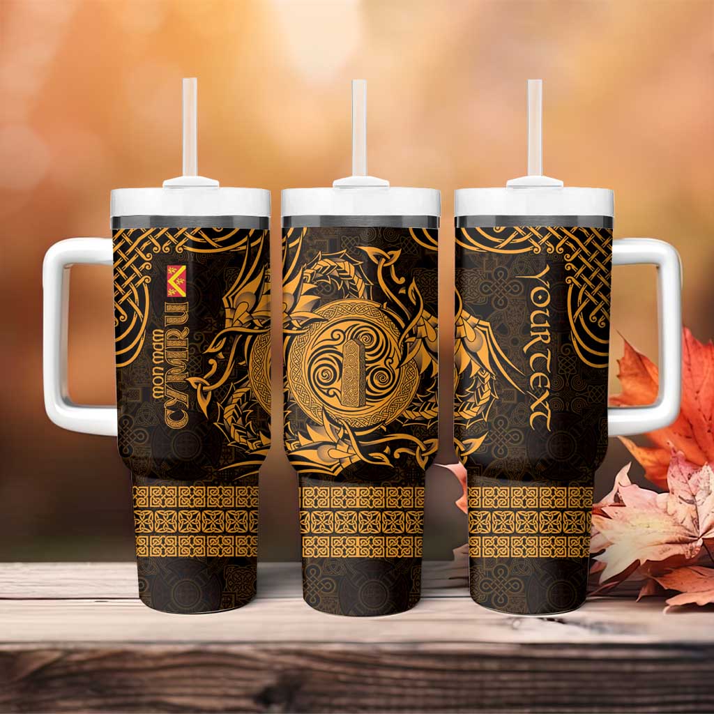 Personalized Anglesey Ynys Mon Tumbler With Handle Gold Standing Stone Celtic-inspired - Wonder Print Shop
