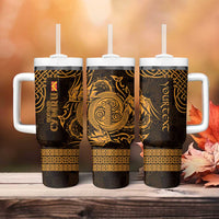 Personalized Anglesey Ynys Mon Tumbler With Handle Gold Standing Stone Celtic-inspired - Wonder Print Shop