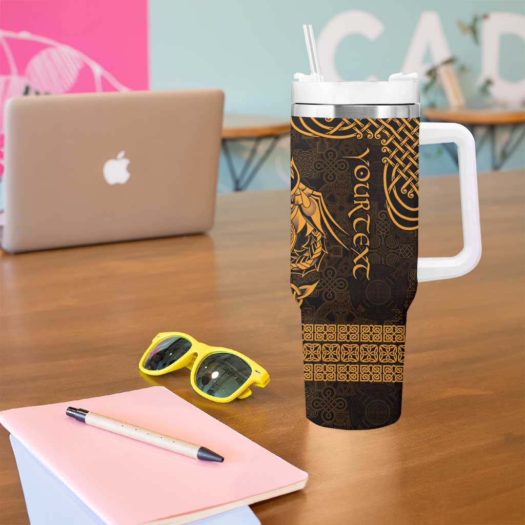 Personalized Anglesey Ynys Mon Tumbler With Handle Gold Standing Stone Celtic-inspired - Wonder Print Shop