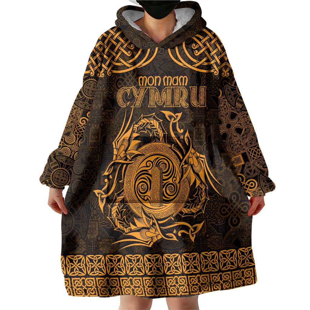 Personalized Anglesey Ynys Mon Wearable Blanket Hoodie Gold Standing Stone Celtic-inspired - Wonder Print Shop