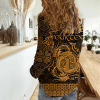 Personalized Anglesey Ynys Mon Women Casual Shirt Gold Standing Stone Celtic-inspired - Wonder Print Shop